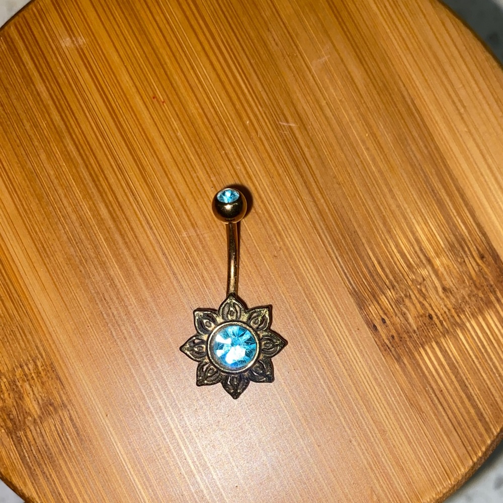 Gold and Blue Floral Belly Button Ring